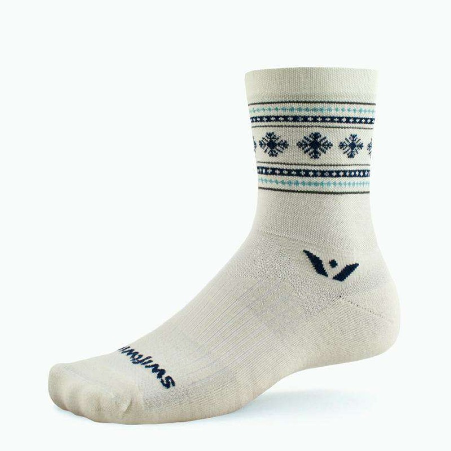 Swiftwick * | Swiftwick Vision Five Winter Crew (Cream Snowflake)