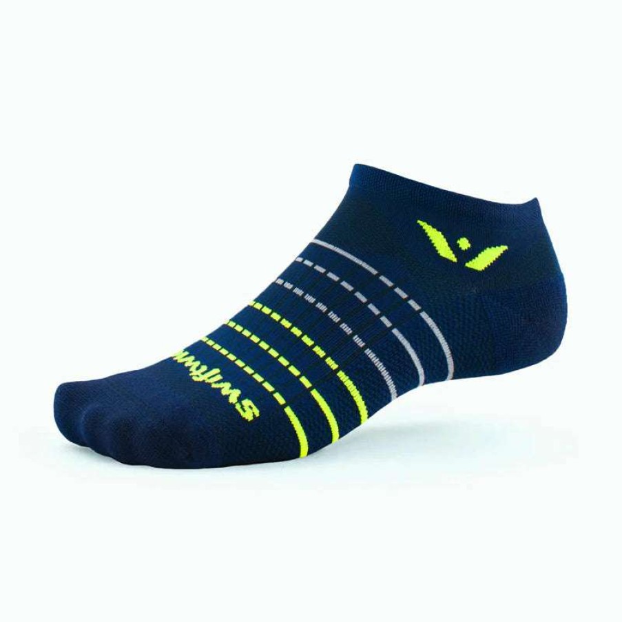 Swiftwick * | Swiftwick Aspire Zero Running Sock (Stripe Navy Neon Yellow)